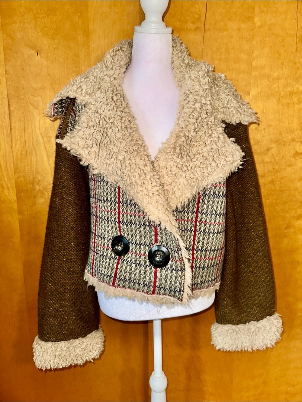 Free People Plaid Sherpa-Trim Cropped Jacket